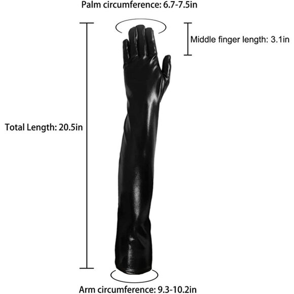 Women's Black Faux Leather Sexy Wet Look  Nylon  Adult Latex  Long  Gloves - Picture 4 of 7